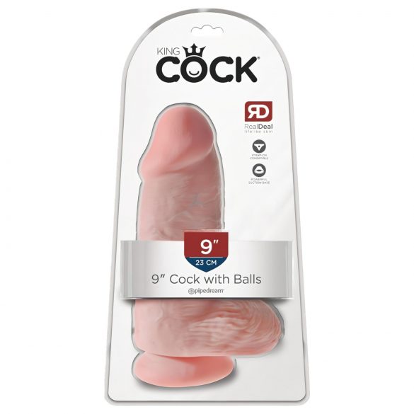 King Cock 9 Chubby - Saugbasis, Hoden-Dildo (23cm) - natur