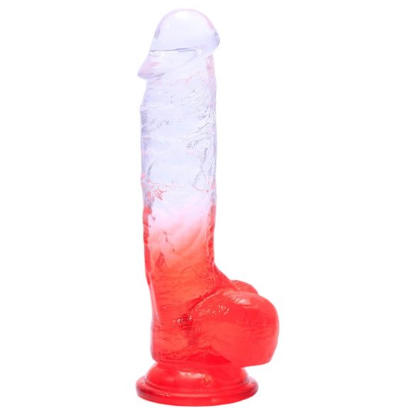 Sunfo - Saugnapf-Dildo mit Hoden - 21cm (transparent-rot)