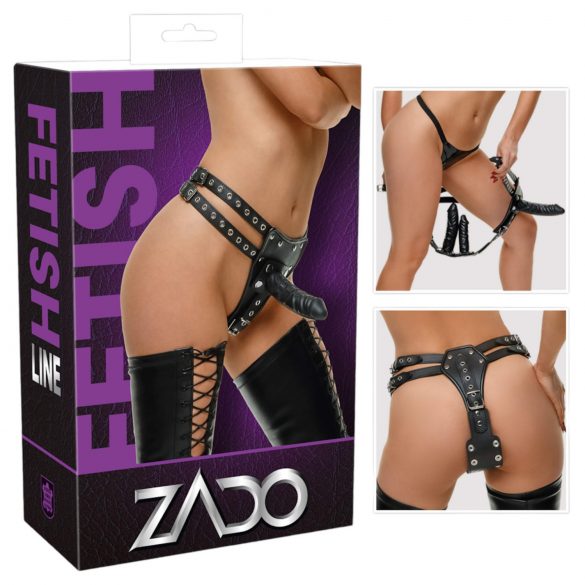 ZADO - Leder Slip mit 2 integrierten Dildos (schwarz) - L/XL