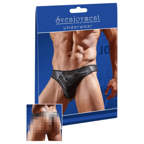 Glänzender Herren-String mit transparentem Einsatz (schwarz) - XL