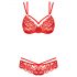 Obsessive 860-SET-3 - Rote Spitze-BH-Set mit Riemen und Rosen - L/XL