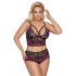 Cottelli Plus Size - Blumen-BH-Set (Schwarz-Lila)