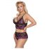 Cottelli Plus Size - Blumen-BH-Set (Schwarz-Lila)