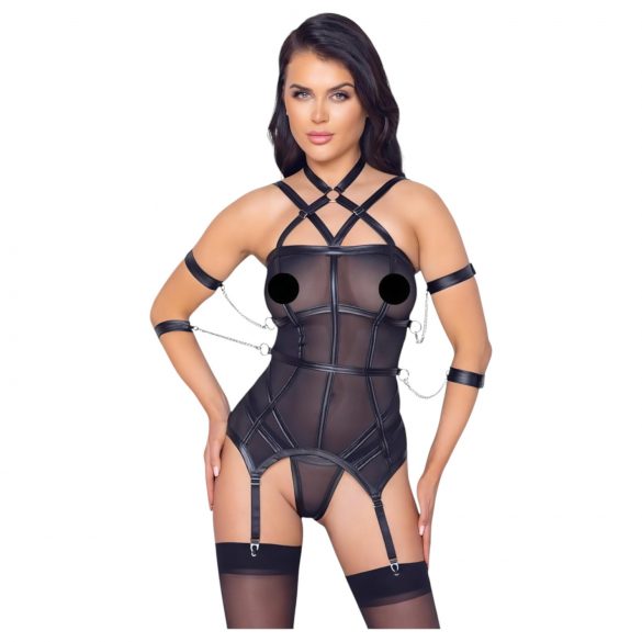 Cottelli Bondage - Riemen-Top mit Handfesseln und String (schwarz) - L