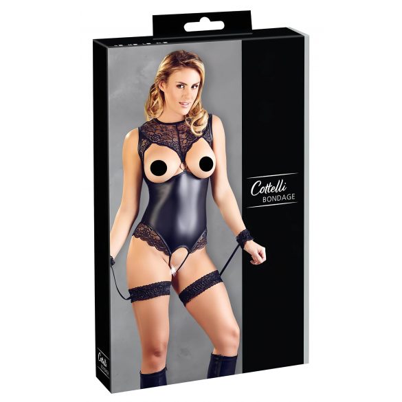 Cottelli Bondage - Glänzender Body mit Handfesseln (schwarz) - XL