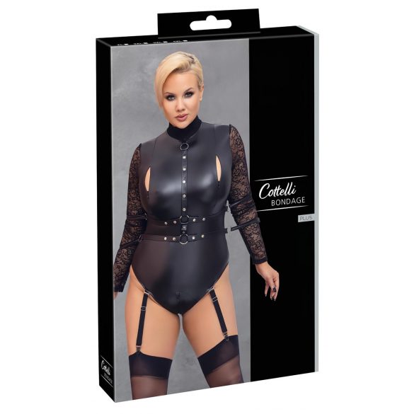 Cottelli Bondage Plus Size - Body mit Spitzenärmeln (Schwarz) - 2XL