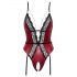 Abierta Fina - Offener Body mit Strumpfhalter (schwarz-rot) - M