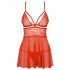 Obsessive 838-BAB-3 - Verführerisches Spitzen-Babydoll mit String (Rot)